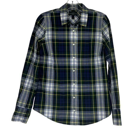 J. Crew Perfect button down blouse green plaid preppy blouse women's size 4 - Picture 1 of 14